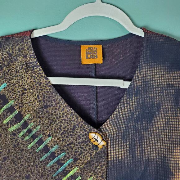 JG's Mad Lab Women Multicolor Art To Wear Button Down V-Neck Blouse Top Size S/M - Picture 6 of 9